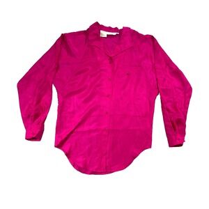 Vintage Savannah Blouse Womens Small Hot Pink 100% Silk Raglan Sleeve Button Up